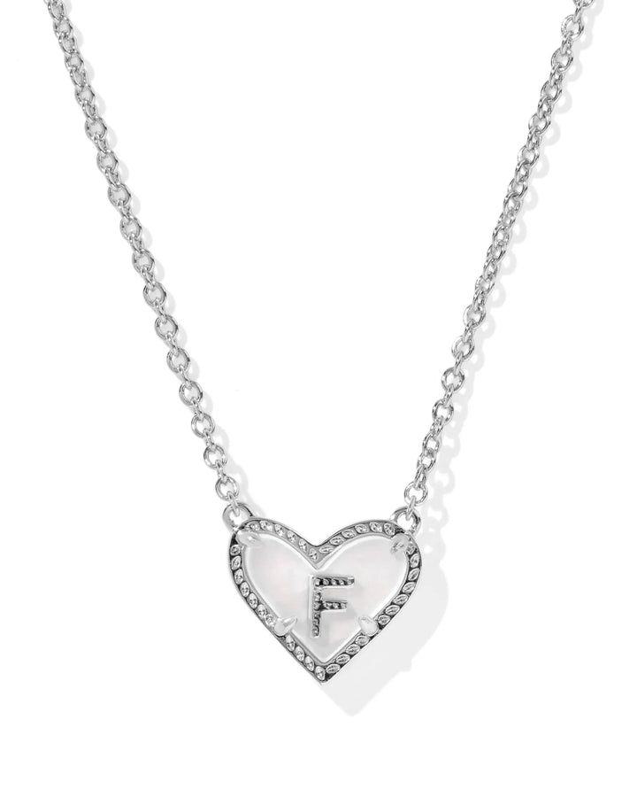 Kendra Scott | Ari Heart Initial Letter Silver Reversible Short Pendant Necklace in Ivory Mother-of-Pearl