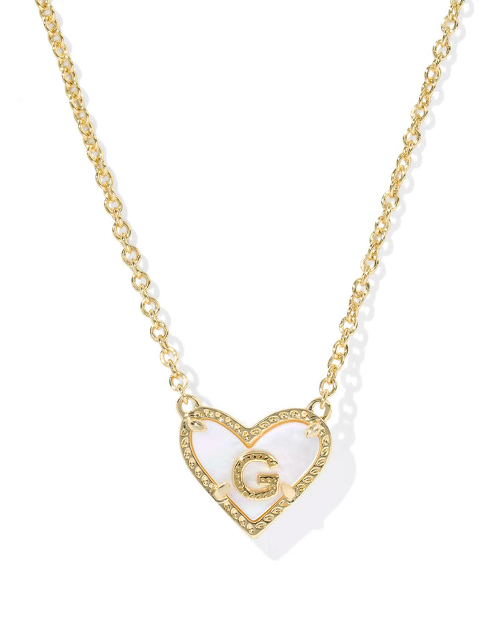Kendra Scott | Ari Heart Initial Letter Gold Reversible Short Pendant Necklace in Ivory Mother-of-Pearl