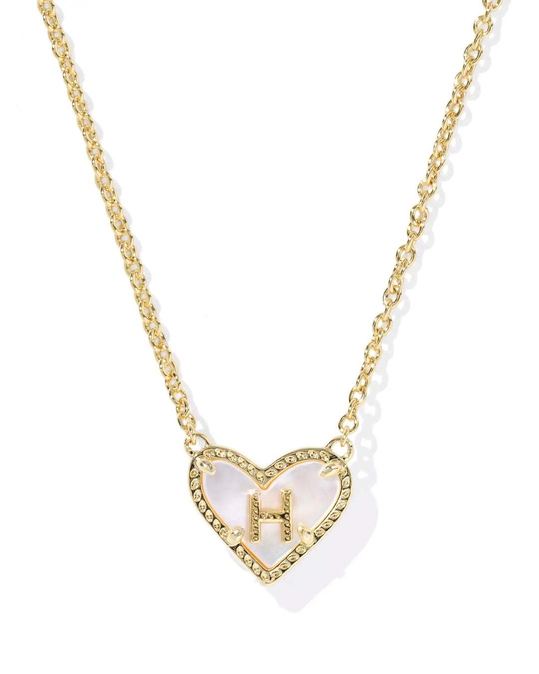 Kendra Scott | Ari Heart Initial Letter Gold Reversible Short Pendant Necklace in Ivory Mother-of-Pearl