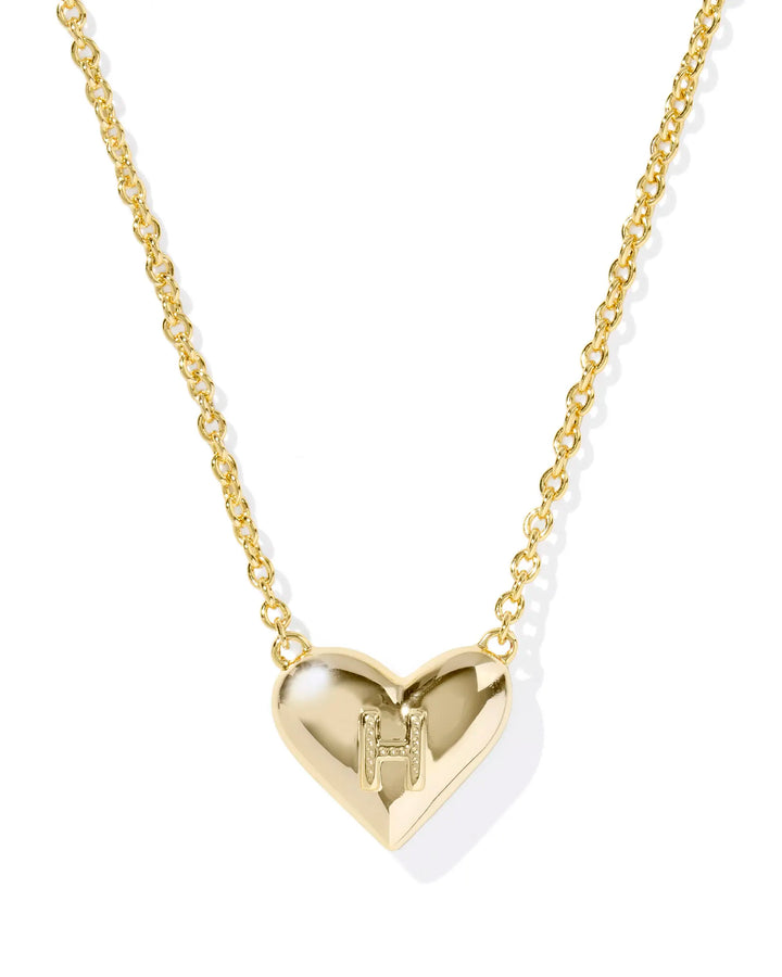 Kendra Scott | Ari Heart Initial Letter Gold Reversible Short Pendant Necklace in Ivory Mother-of-Pearl