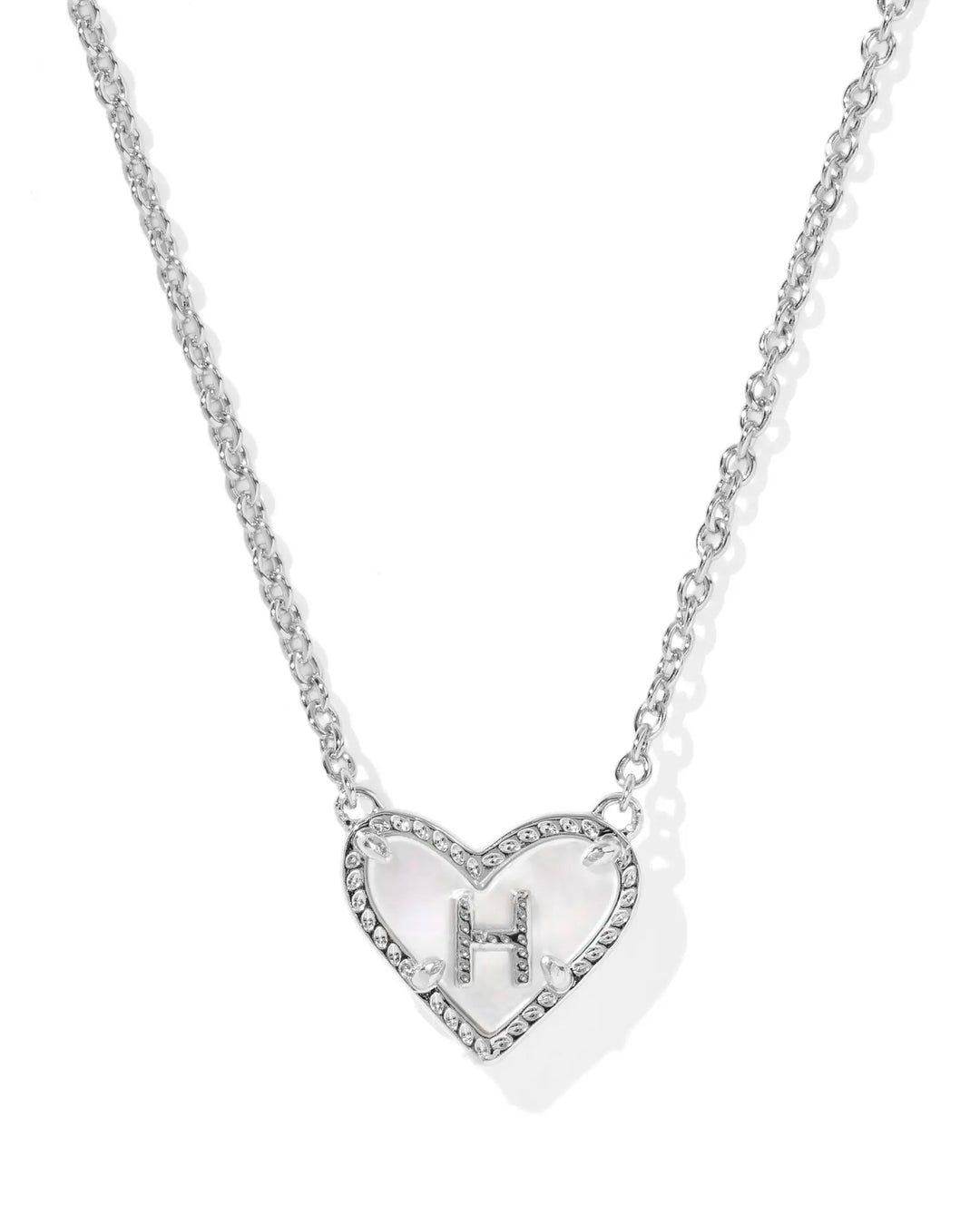 Kendra Scott | Ari Heart Initial Letter Silver Reversible Short Pendant Necklace in Ivory Mother-of-Pearl