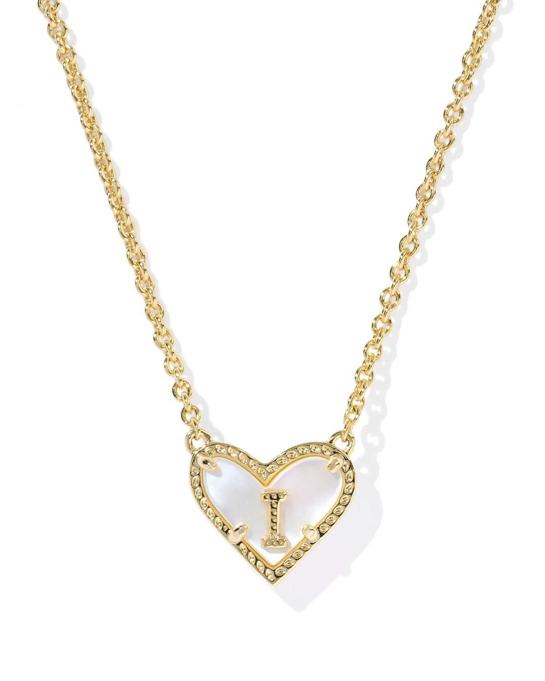 Kendra Scott | Ari Heart Initial Letter Gold Reversible Short Pendant Necklace in Ivory Mother-of-Pearl