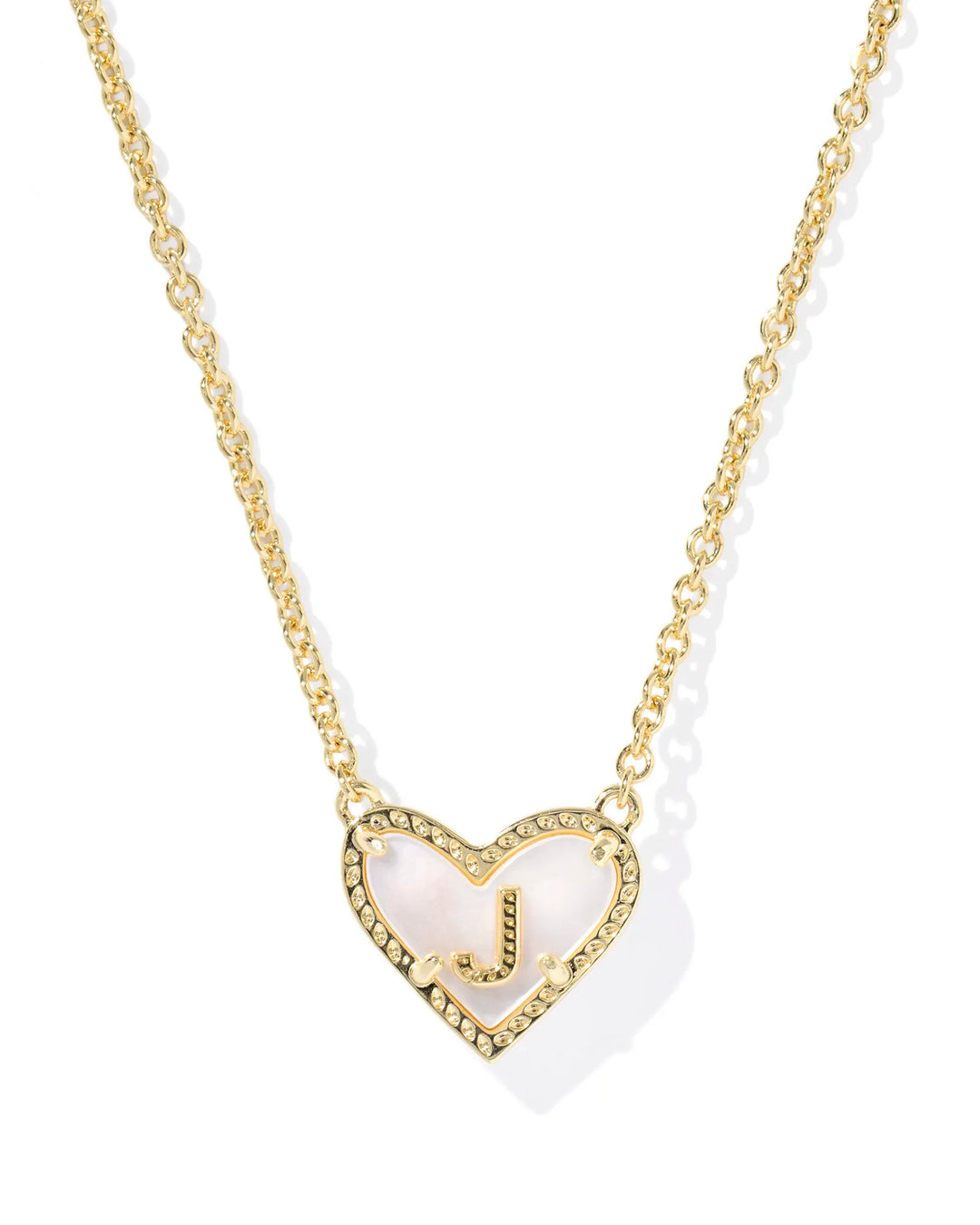 Kendra Scott | Ari Heart Initial Letter Gold Reversible Short Pendant Necklace in Ivory Mother-of-Pearl