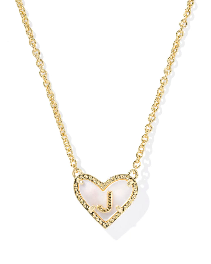 Kendra Scott | Ari Heart Initial Letter Gold Reversible Short Pendant Necklace in Ivory Mother-of-Pearl