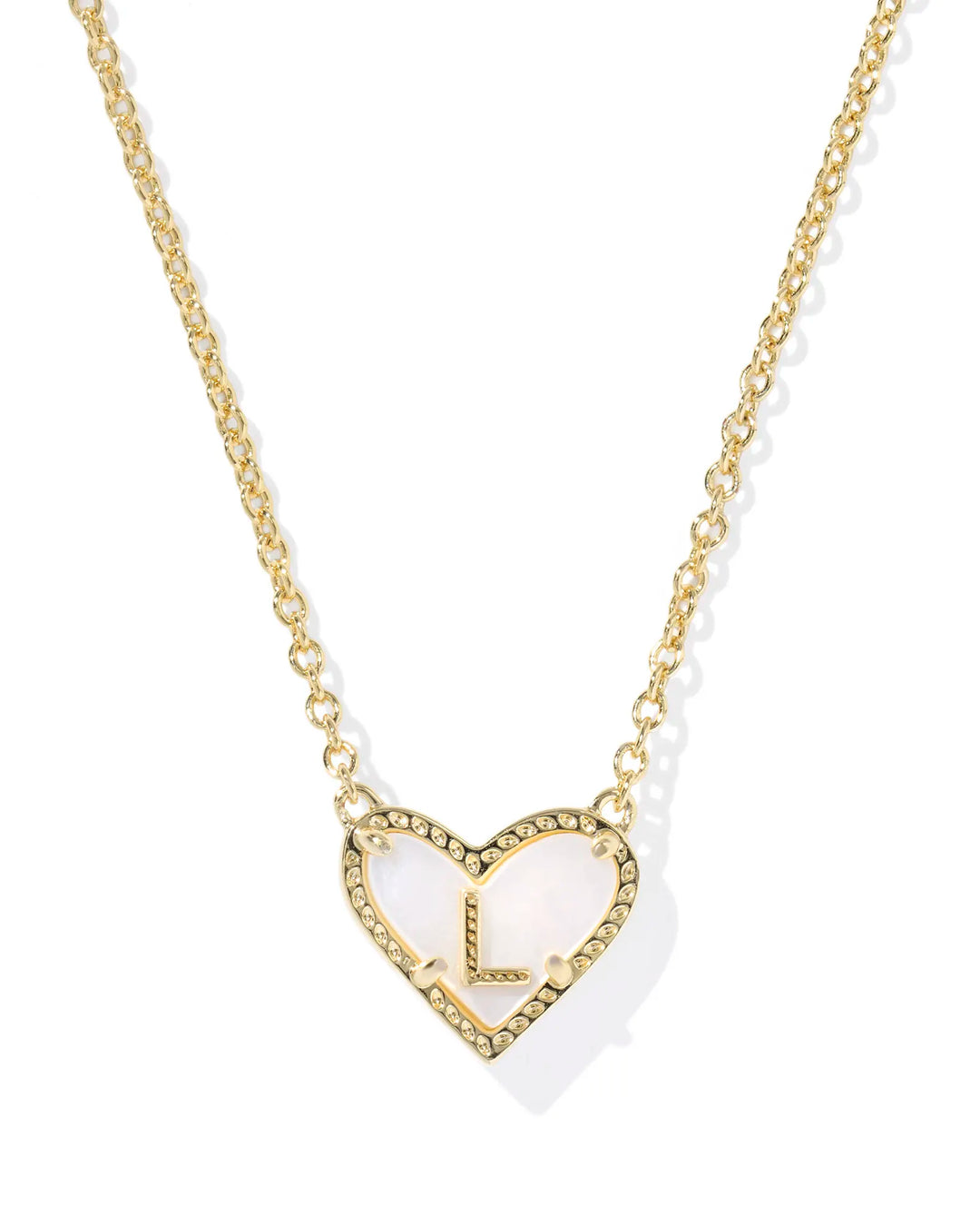 Kendra Scott | Ari Heart Initial Letter Gold Reversible Short Pendant Necklace in Ivory Mother-of-Pearl