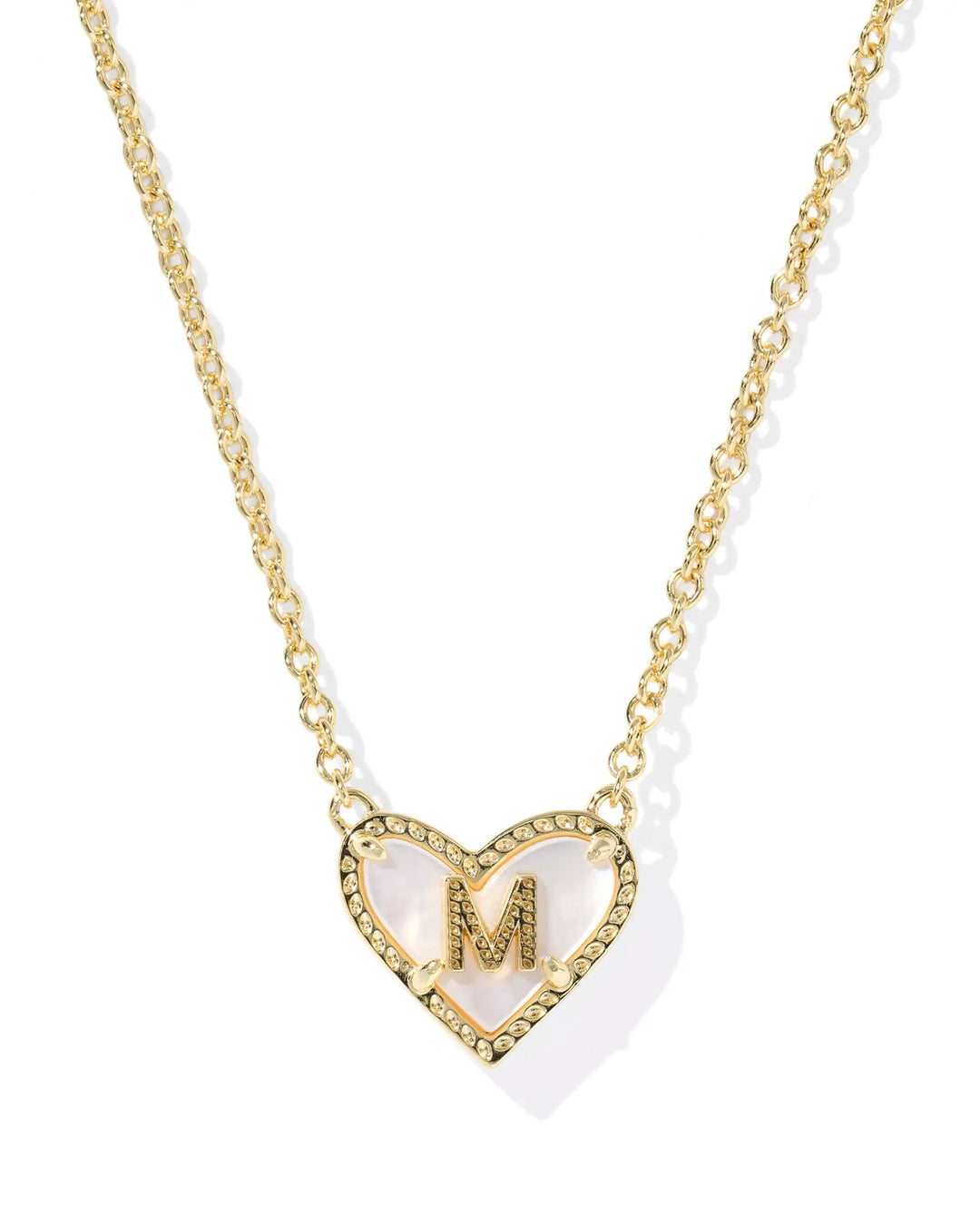 Kendra Scott | Ari Heart Initial Letter Gold Reversible Short Pendant Necklace in Ivory Mother-of-Pearl