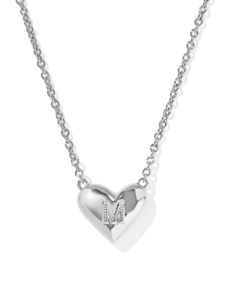 Kendra Scott | Ari Heart Initial Letter Silver Reversible Short Pendant Necklace in Ivory Mother-of-Pearl