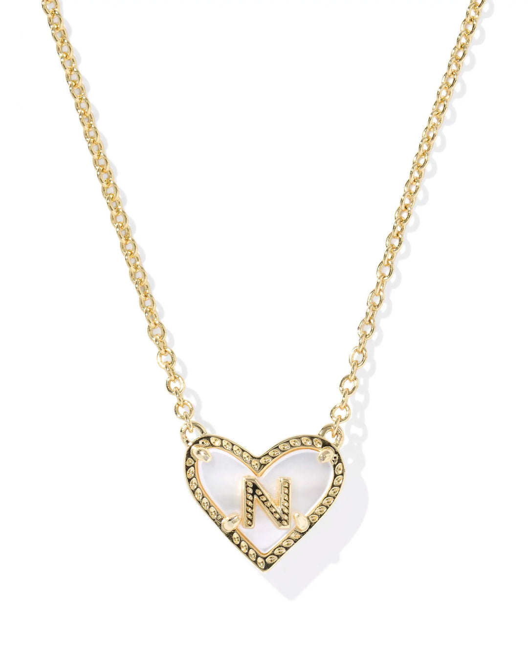 Kendra Scott | Ari Heart Initial Letter Gold Reversible Short Pendant Necklace in Ivory Mother-of-Pearl