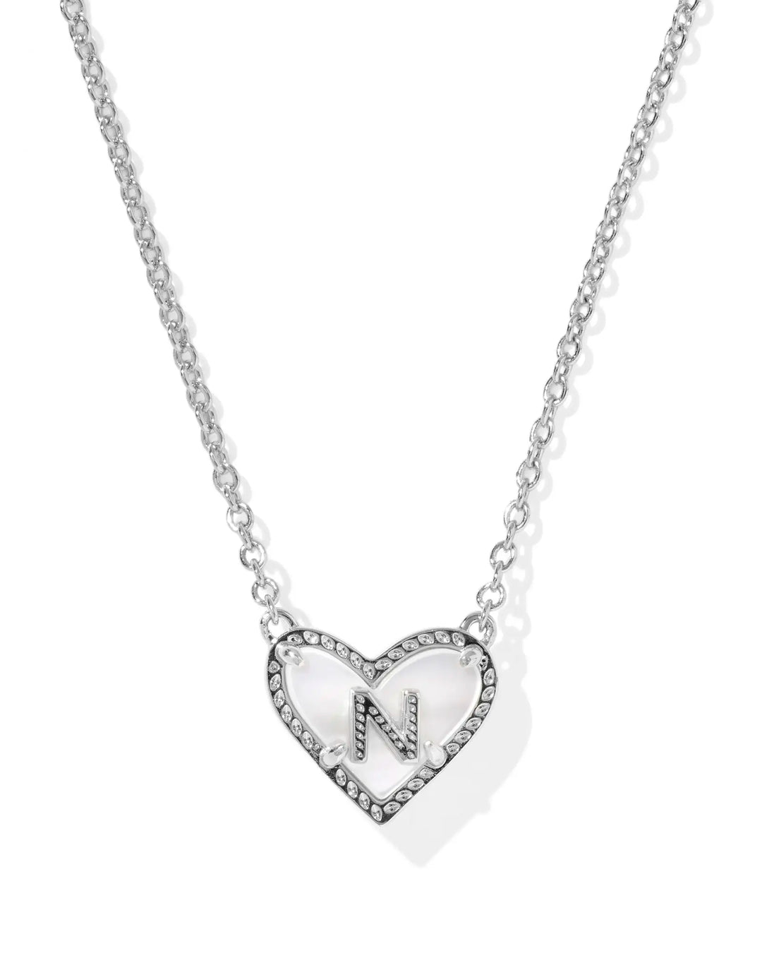 Kendra Scott | Ari Heart Initial Letter Silver Reversible Short Pendant Necklace in Ivory Mother-of-Pearl