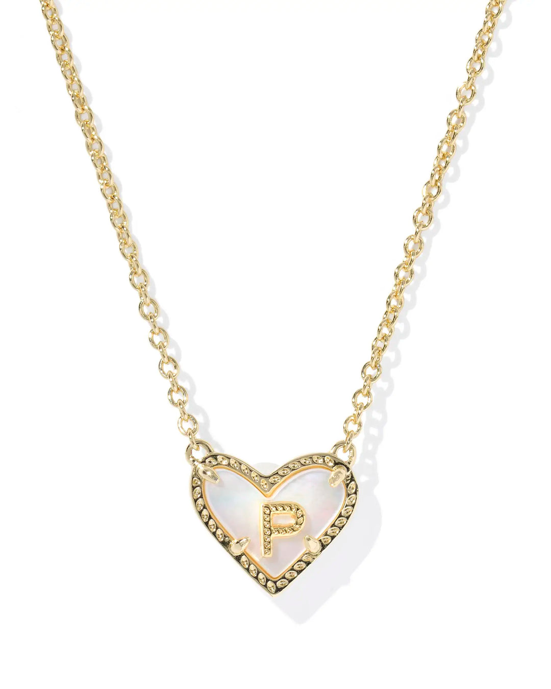 Kendra Scott | Ari Heart Initial Letter Gold Reversible Short Pendant Necklace in Ivory Mother-of-Pearl