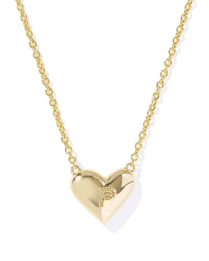 Kendra Scott | Ari Heart Initial Letter Gold Reversible Short Pendant Necklace in Ivory Mother-of-Pearl