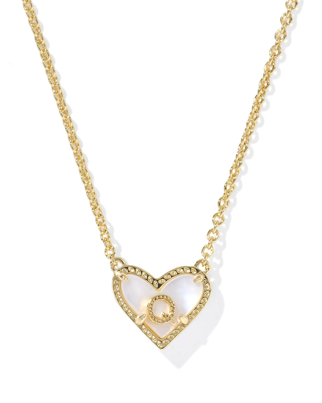 Kendra Scott | Ari Heart Initial Letter Gold Reversible Short Pendant Necklace in Ivory Mother-of-Pearl
