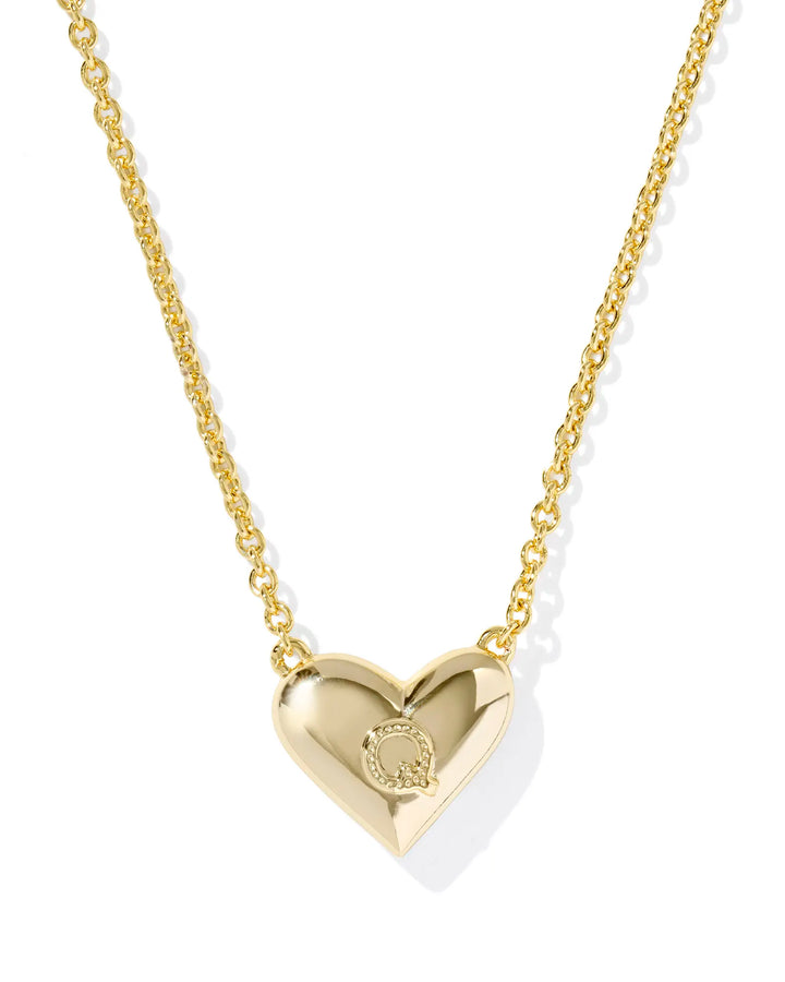 Kendra Scott | Ari Heart Initial Letter Gold Reversible Short Pendant Necklace in Ivory Mother-of-Pearl