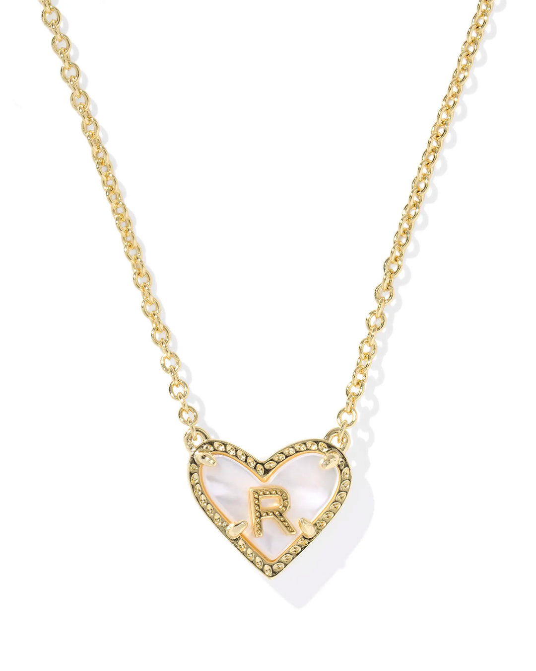 Kendra Scott | Ari Heart Initial Letter Gold Reversible Short Pendant Necklace in Ivory Mother-of-Pearl