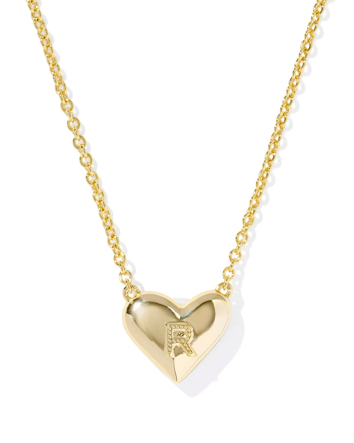 Kendra Scott | Ari Heart Initial Letter Gold Reversible Short Pendant Necklace in Ivory Mother-of-Pearl
