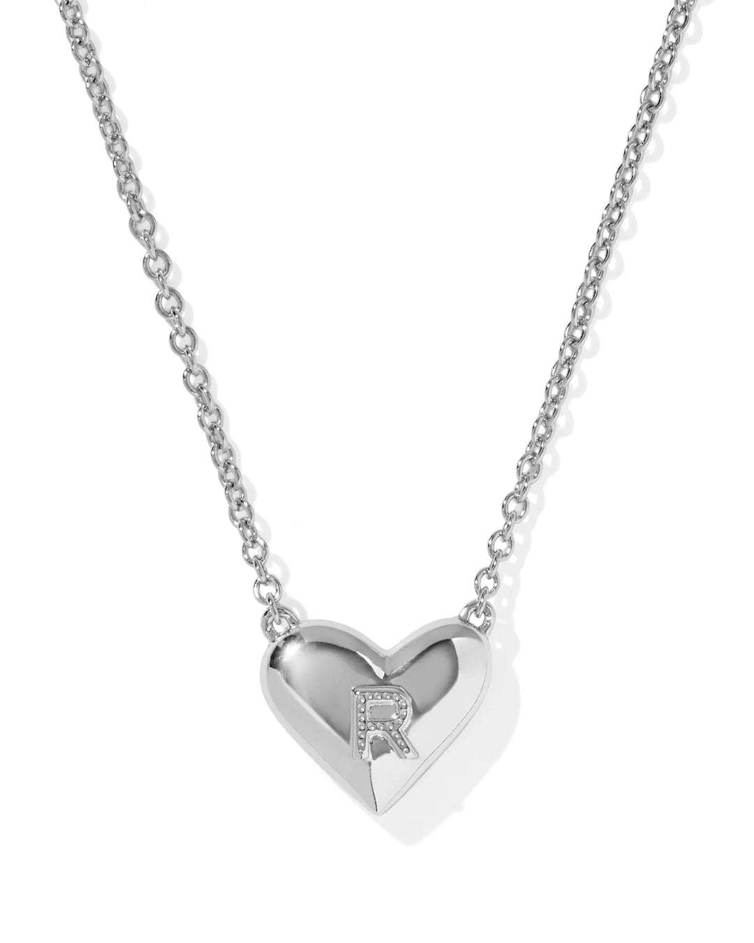 Kendra Scott | Ari Heart Initial Letter Silver Reversible Short Pendant Necklace in Ivory Mother-of-Pearl