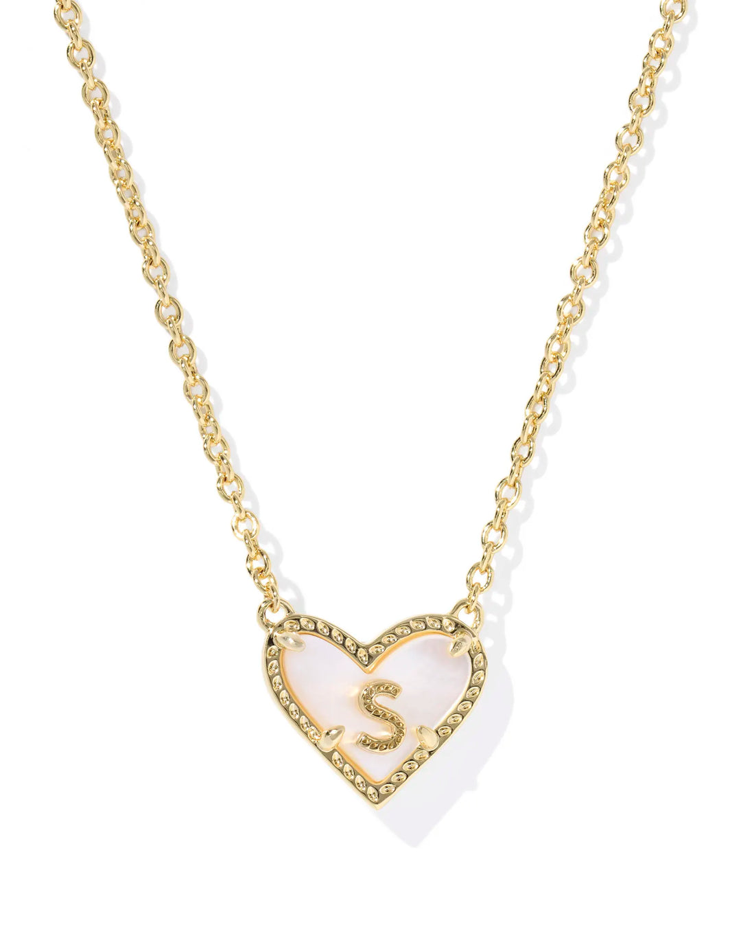 Kendra Scott | Ari Heart Initial Letter Gold Reversible Short Pendant Necklace in Ivory Mother-of-Pearl