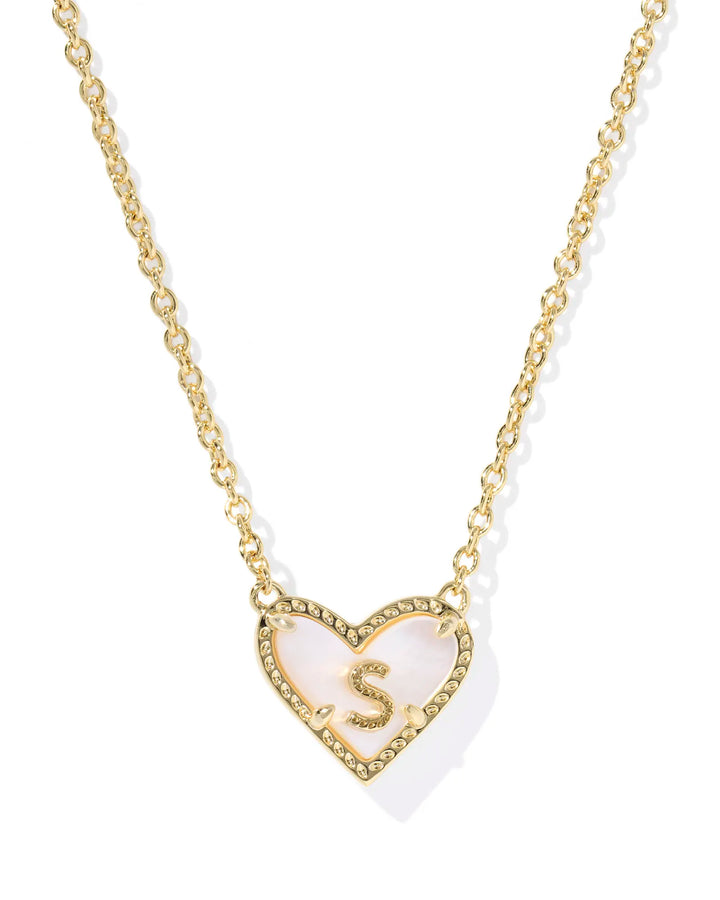 Kendra Scott | Ari Heart Initial Letter Gold Reversible Short Pendant Necklace in Ivory Mother-of-Pearl