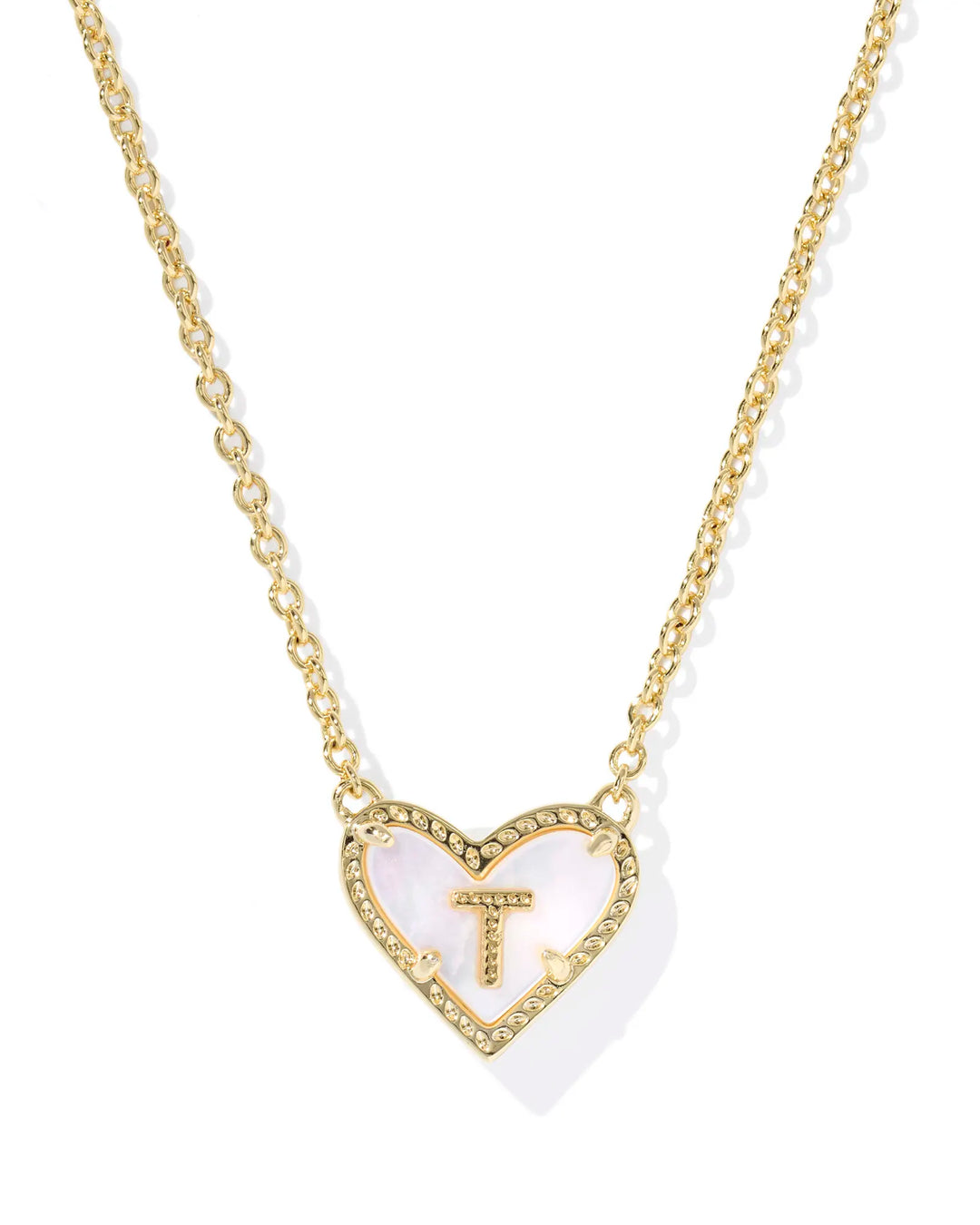 Kendra Scott | Ari Heart Initial Letter Gold Reversible Short Pendant Necklace in Ivory Mother-of-Pearl