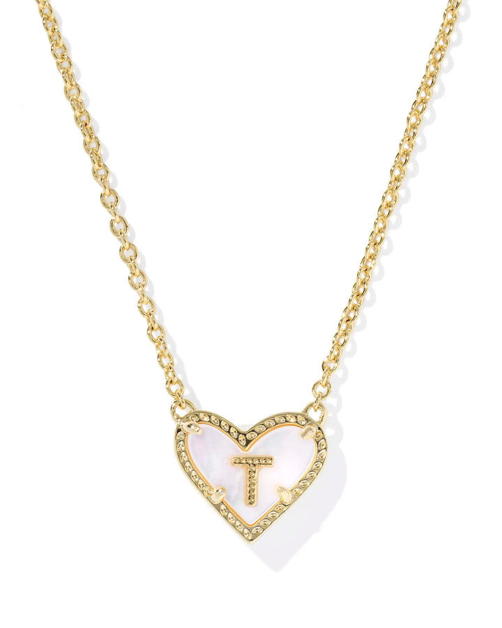 Kendra Scott | Ari Heart Initial Letter Gold Reversible Short Pendant Necklace in Ivory Mother-of-Pearl