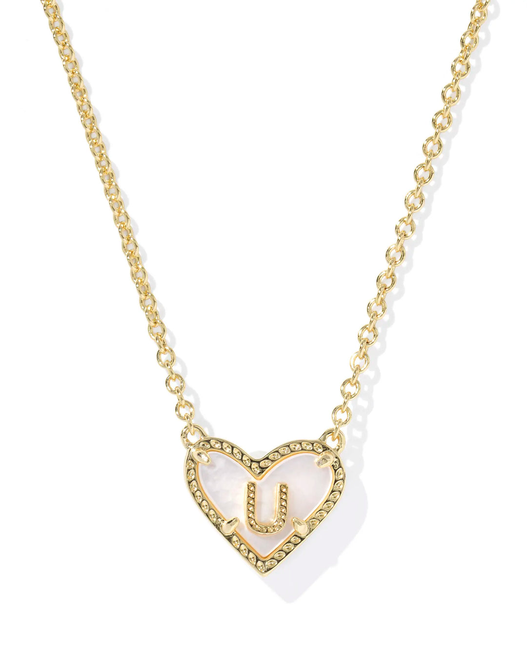 Kendra Scott | Ari Heart Initial Letter Gold Reversible Short Pendant Necklace in Ivory Mother-of-Pearl