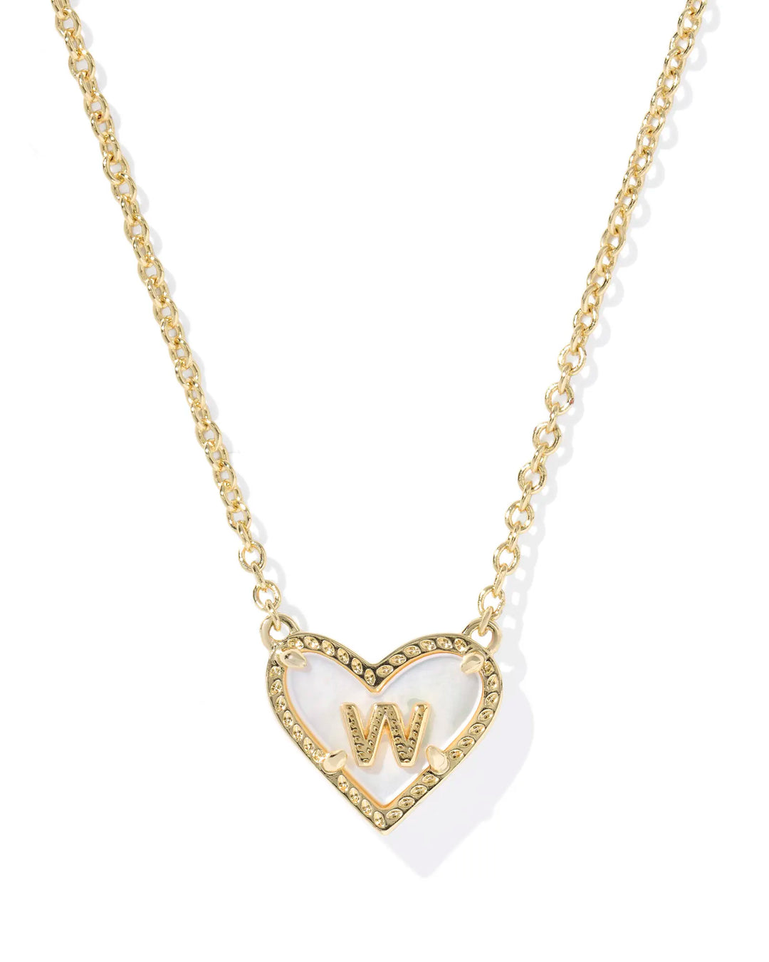 Kendra Scott | Ari Heart Initial Letter Gold Reversible Short Pendant Necklace in Ivory Mother-of-Pearl
