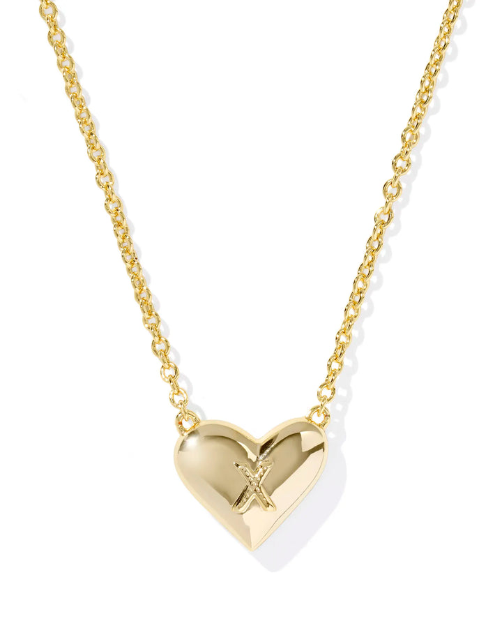 Kendra Scott | Ari Heart Initial Letter Gold Reversible Short Pendant Necklace in Ivory Mother-of-Pearl