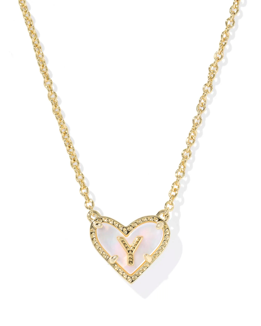 Kendra Scott | Ari Heart Initial Letter Gold Reversible Short Pendant Necklace in Ivory Mother-of-Pearl