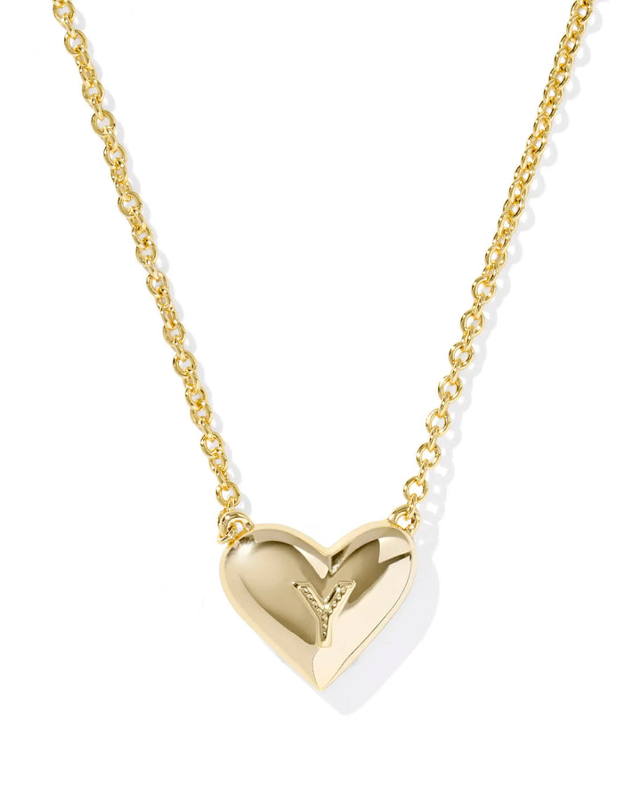 Kendra Scott | Ari Heart Initial Letter Gold Reversible Short Pendant Necklace in Ivory Mother-of-Pearl