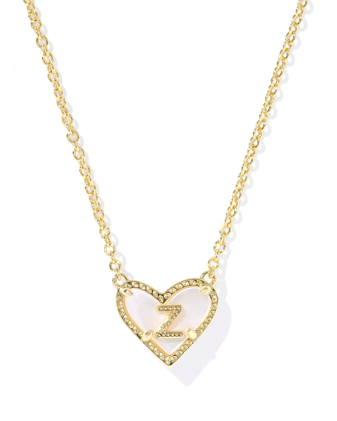 Kendra Scott | Ari Heart Initial Letter Gold Reversible Short Pendant Necklace in Ivory Mother-of-Pearl