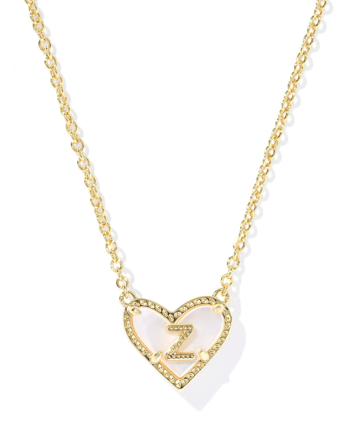 Kendra Scott | Ari Heart Initial Letter Gold Reversible Short Pendant Necklace in Ivory Mother-of-Pearl
