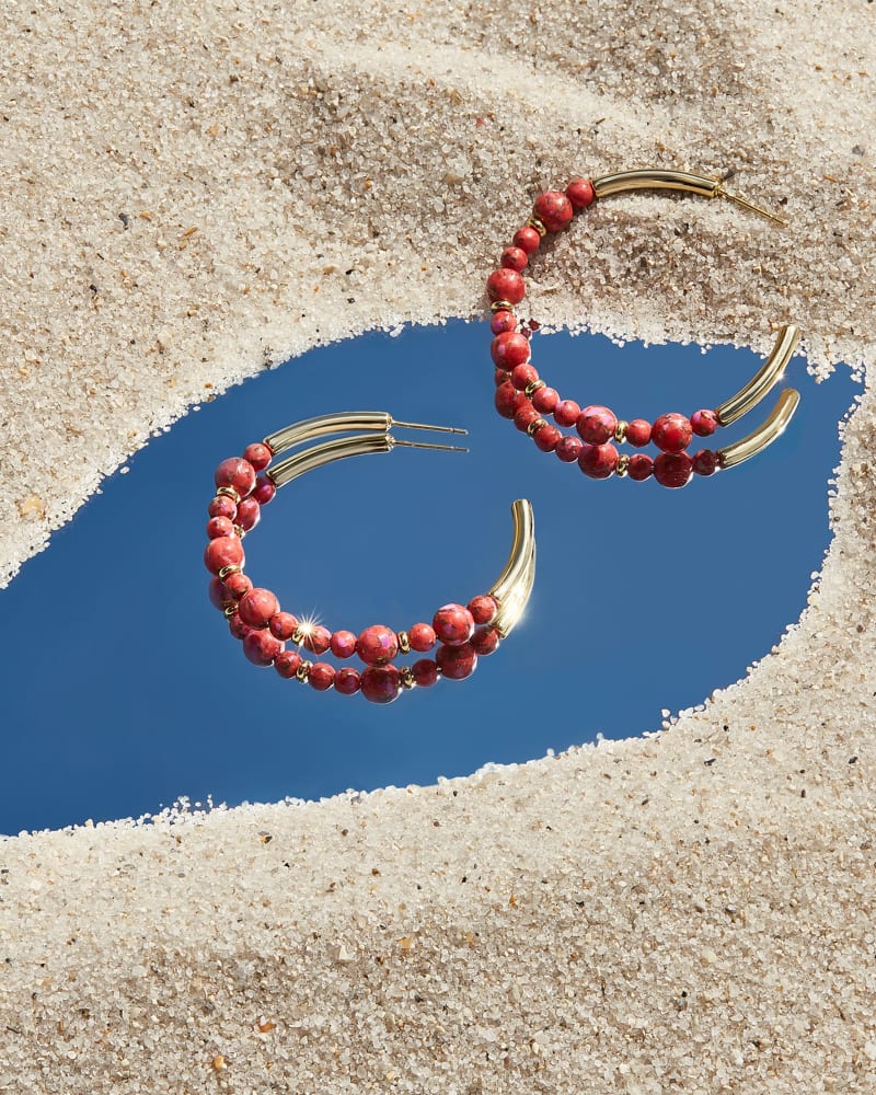 Kendra Scott | Jovie Gold Beaded Hoop Earrings in Bronze Veined Red and Fuchsia Magnesite