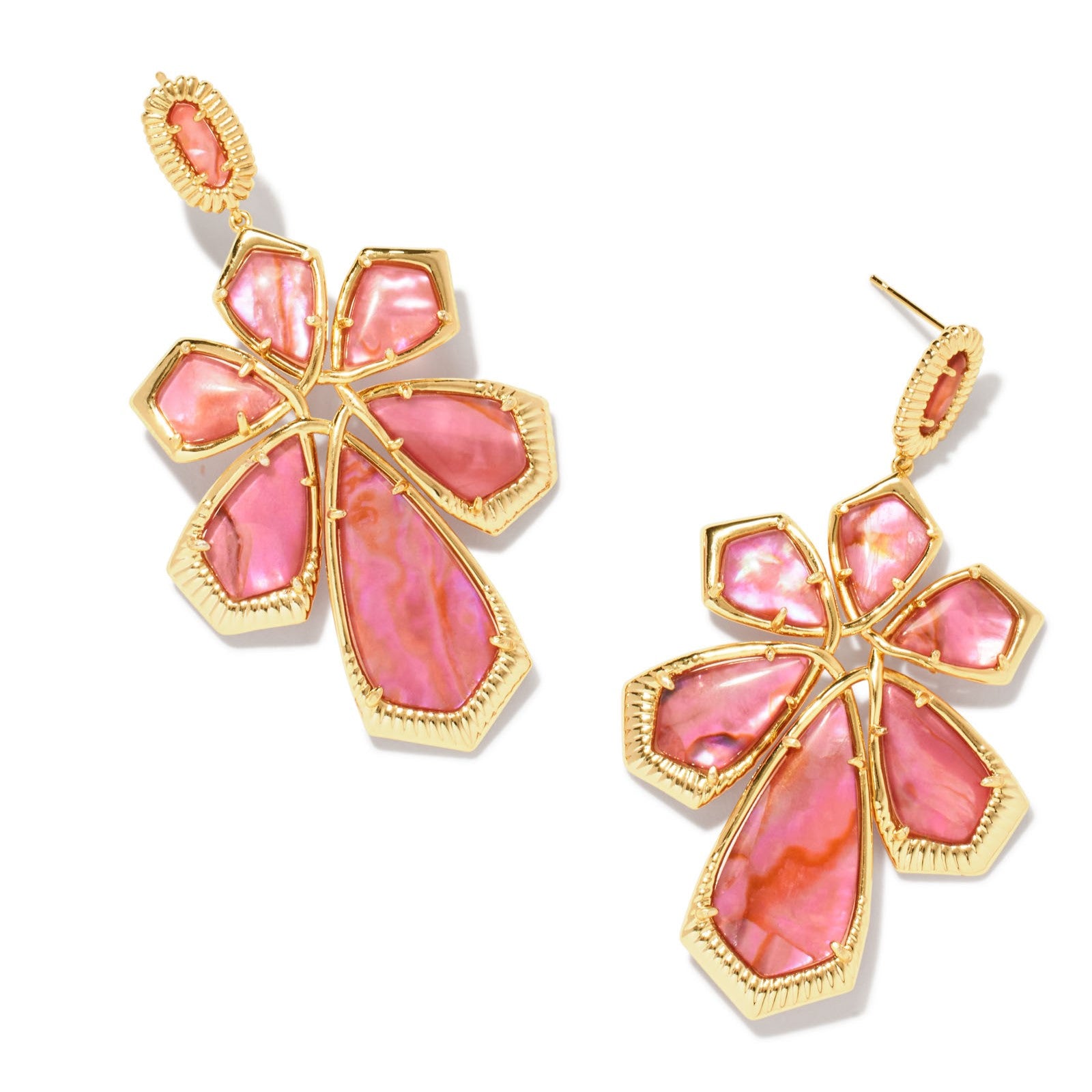 Kendra Scott | Layne Gold Statement Earrings in Light Pink Iridescent Abalone - Giddy Up Glamour Boutique