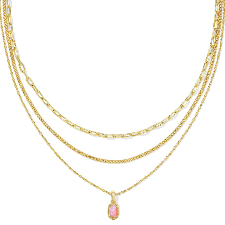 Kendra Scott | Mini Elisa Gold Triple Strand Necklace in Carnation Kyocera Opal
