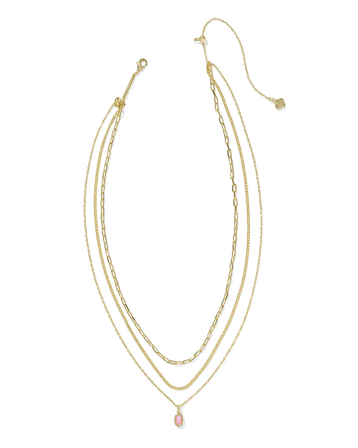 Kendra Scott | Mini Elisa Gold Triple Strand Necklace in Carnation Kyocera Opal