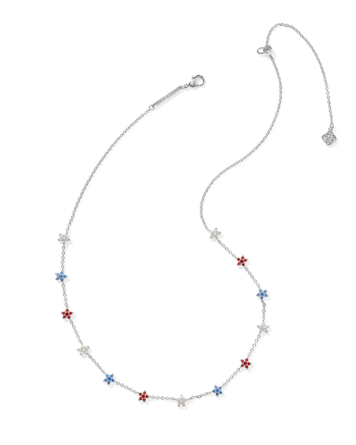 Kendra Scott | Sierra Star Silver Crystal Strand Necklace in Red, White and Blue