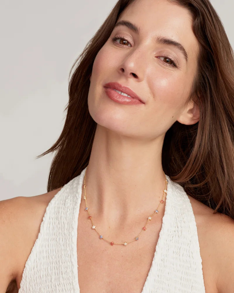 Kendra Scott | Sierra Star Gold Crystal Strand Necklace in Red, White and Blue