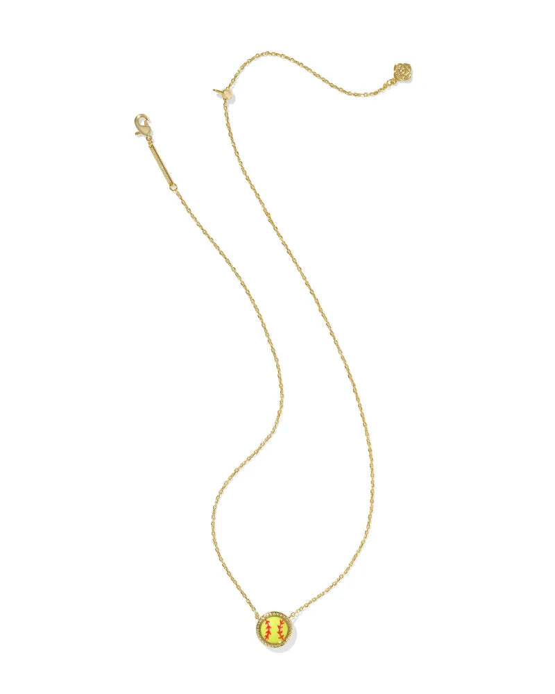 Kendra Scott | Softball Gold Short Pendant Necklace in Chartreuse Magnesite