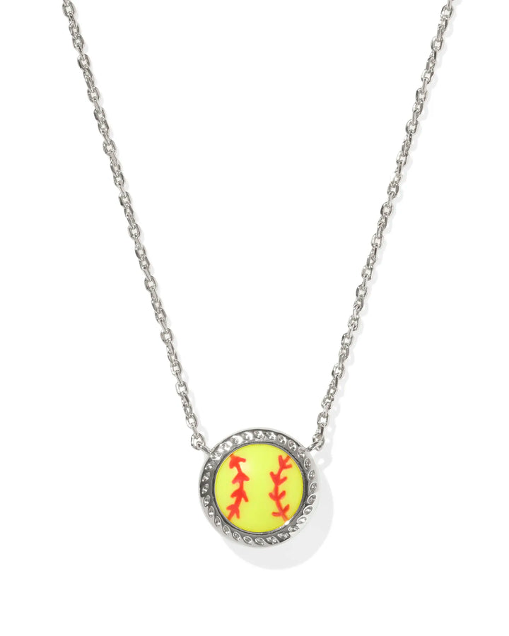 Kendra Scott | Softball Silver Short Pendant Necklace in Chartreuse Magnesite