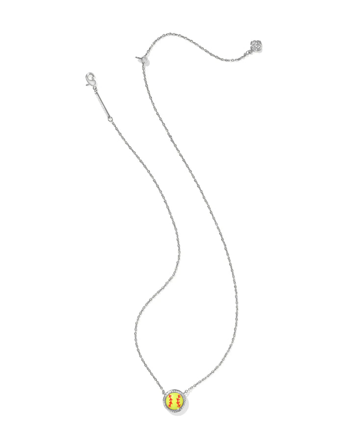 Kendra Scott | Softball Silver Short Pendant Necklace in Chartreuse Magnesite