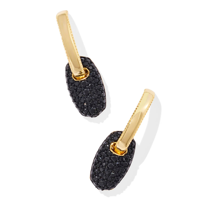 Kendra Scott | Bailey Pave Gold Huggie Earrings in Black Crystal