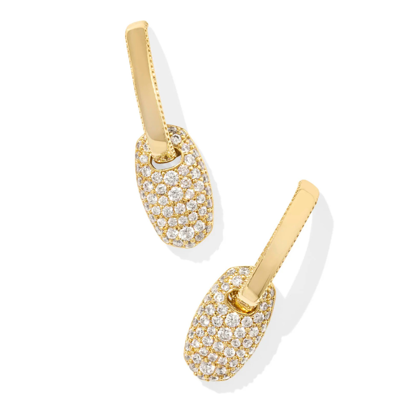 Kendra Scott | Bailey Pave Gold Huggie Earrings in White Crystal