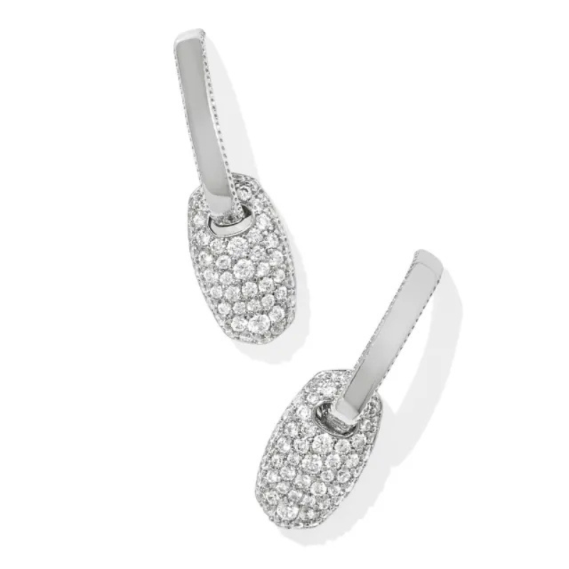 Kendra Scott | Bailey Pave Silver Huggie Earrings in White Crystal