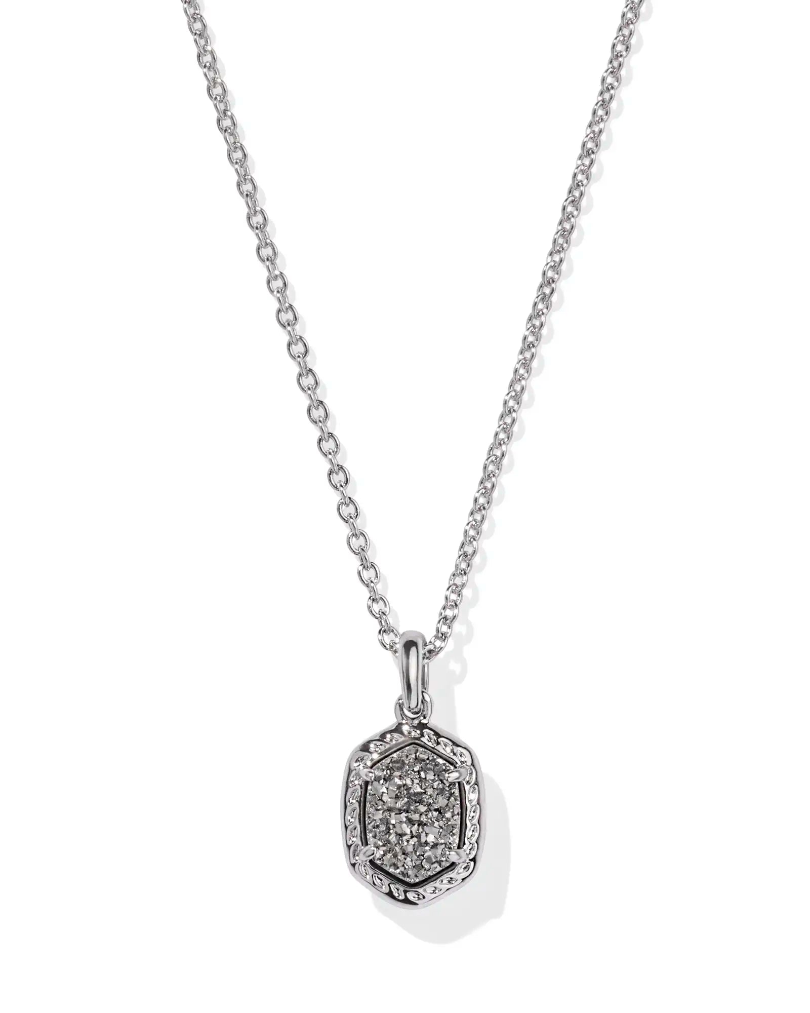 Kendra Scott | Daphne Pave Frame Short Silver Pendant Necklace in Platinum Drusy