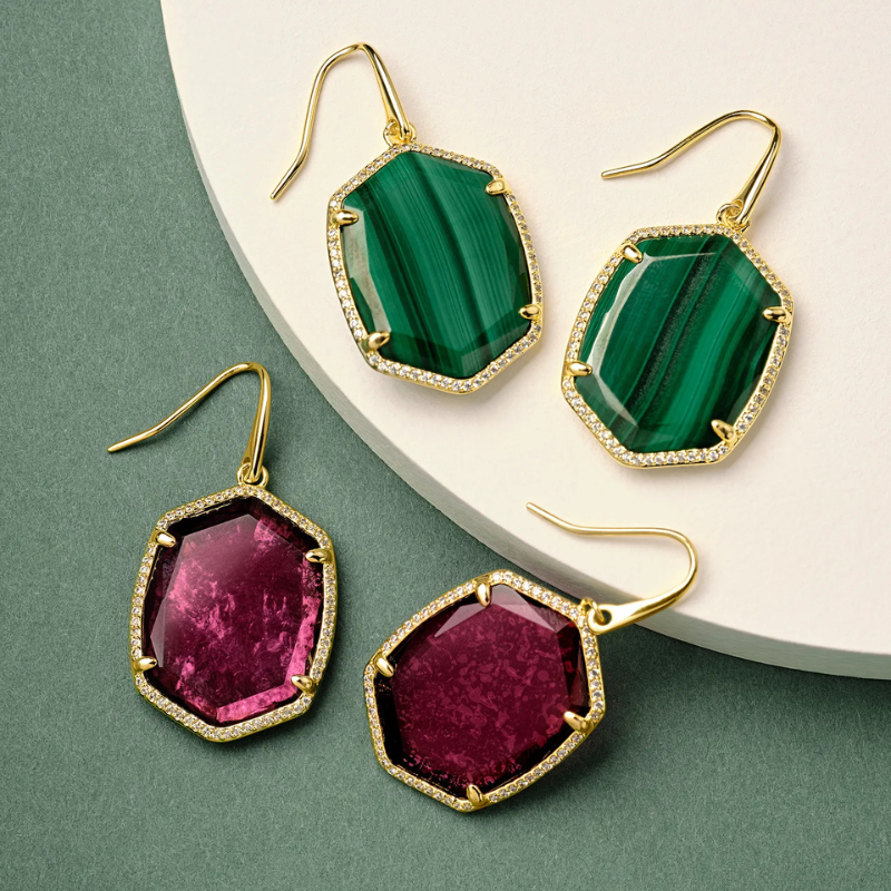 Kendra Scott | Daphne Pave Frame Gold Drop Earrings in Berry Mica