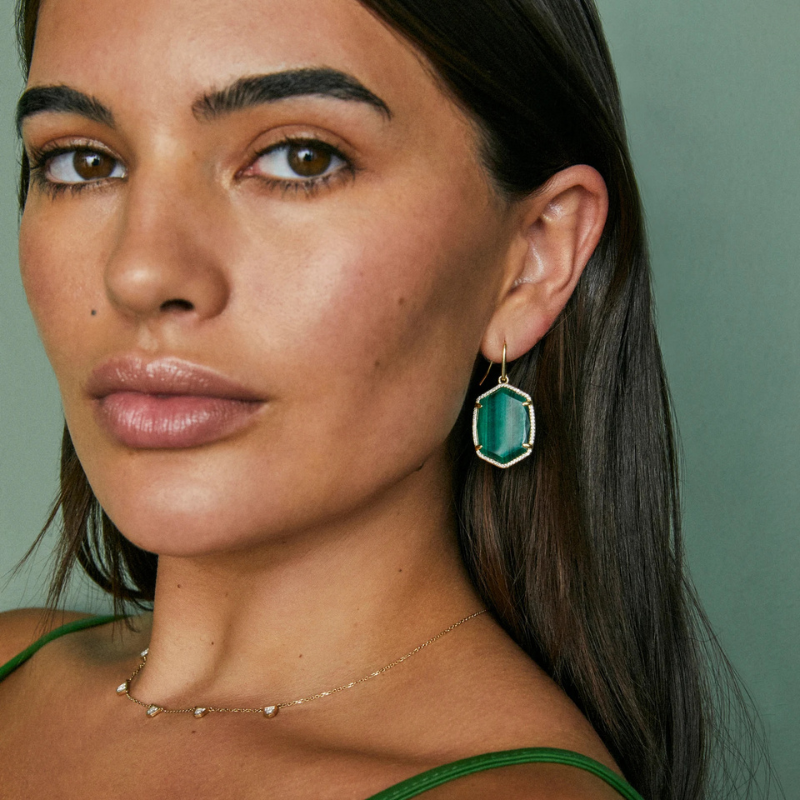 Kendra Scott | Daphne Pave Frame Gold Drop Earrings in Green Malachite