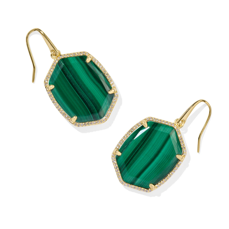 Kendra Scott | Daphne Pave Frame Gold Drop Earrings in Green Malachite