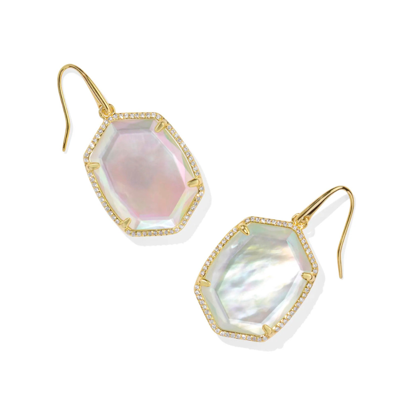 Kendra Scott | Daphne Pave Frame Gold Drop Earrings in Iridescent Ivory Illusion