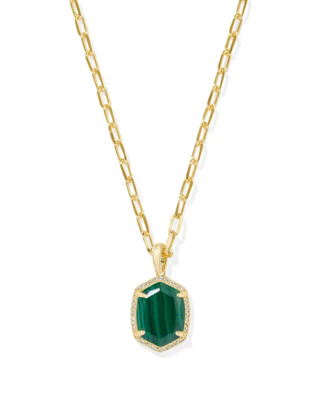 Kendra Scott | Daphne Pave Frame Pendant Gold Necklace in Green Malachite