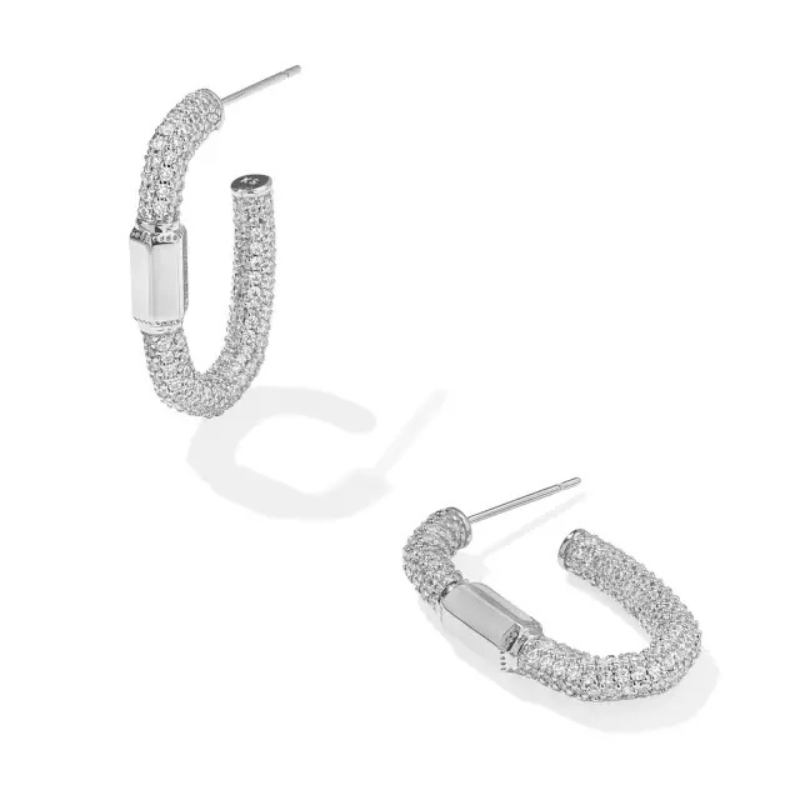 Kendra Scott | Emery Silver Hoop Earrings in White Crystal